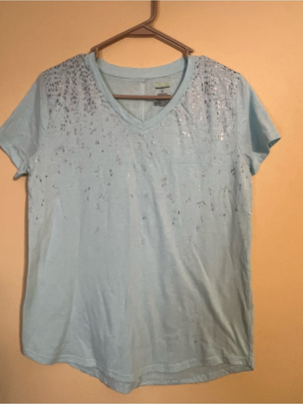 tek gear Light Blue V-Neck Short Sleeve Sequin Top